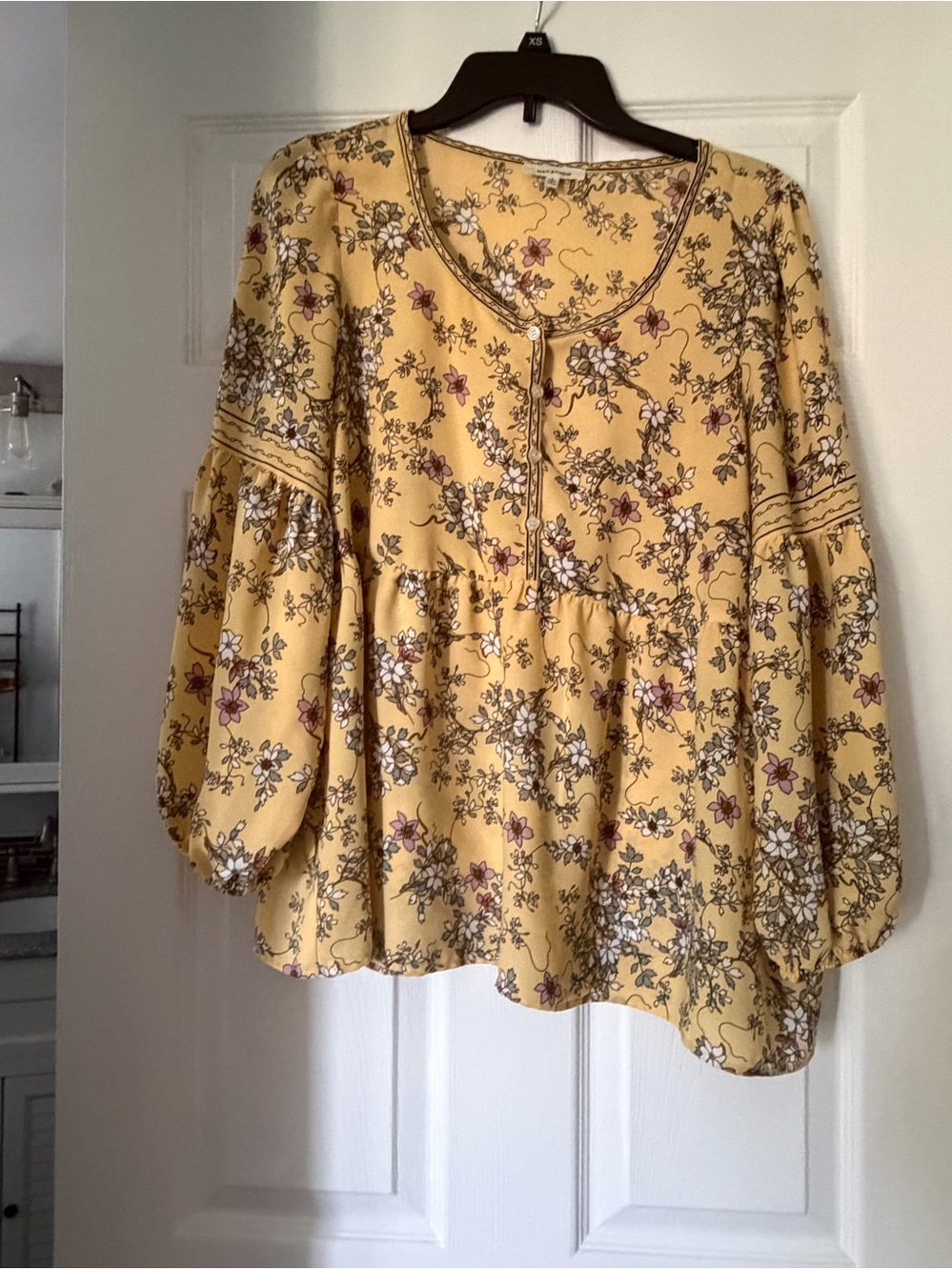 Max Studio Mustard Yellow Floral Peasant Tunic